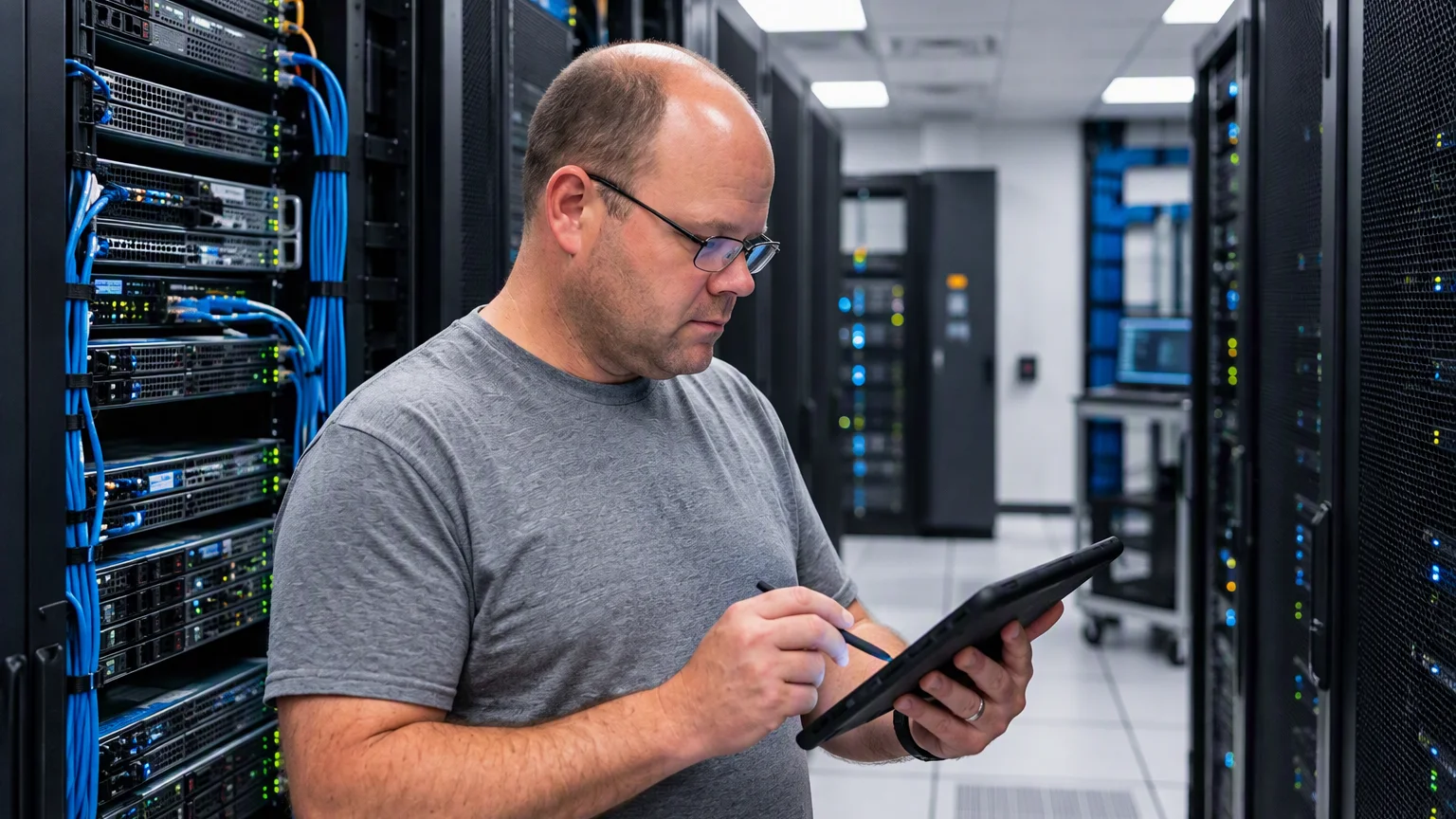 Kurt checking a server rack